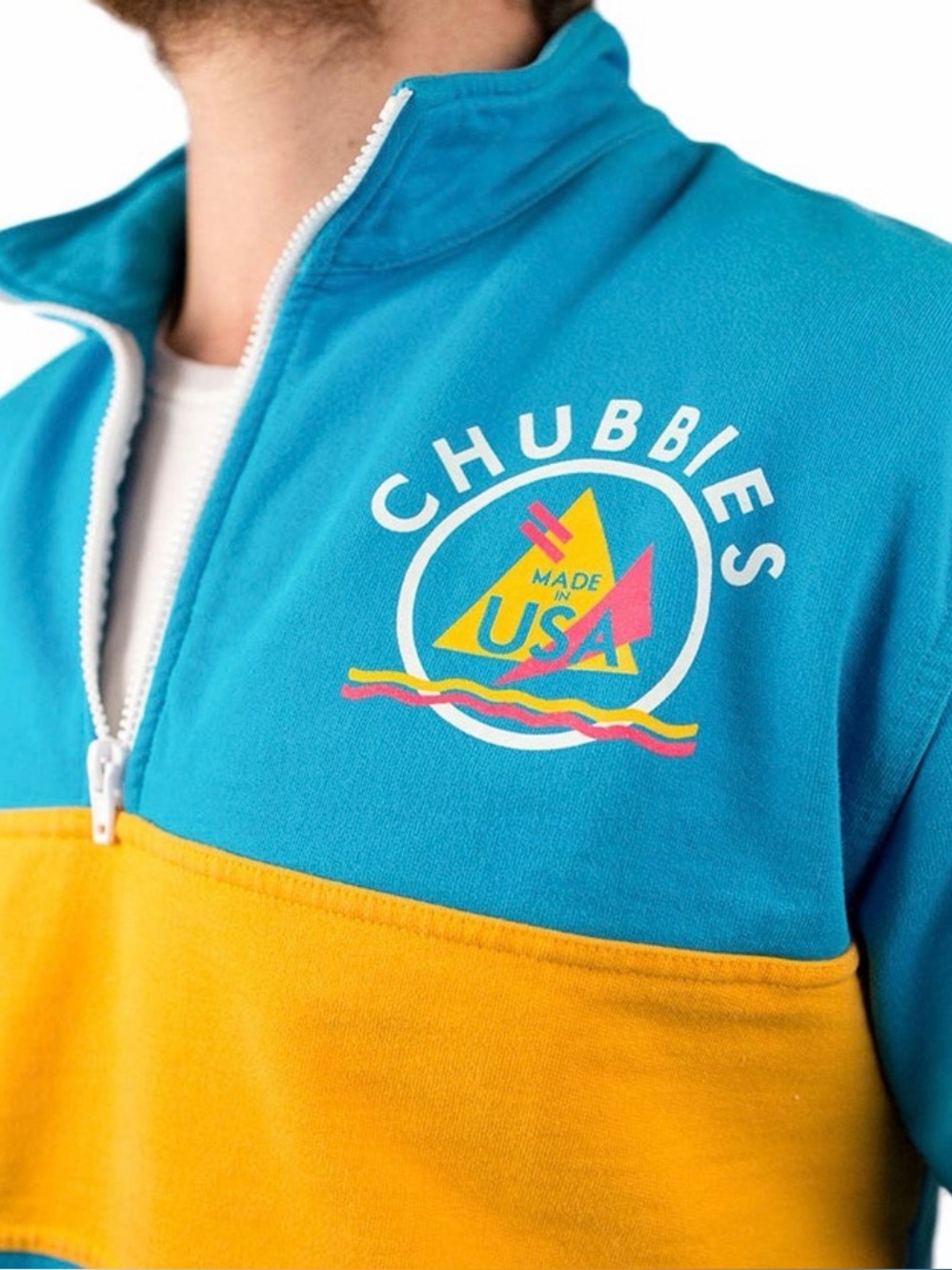 Chubbies Men's Quarter-Zip Pullover Sweatshirt XL Retro Blue Yellow Color Block
